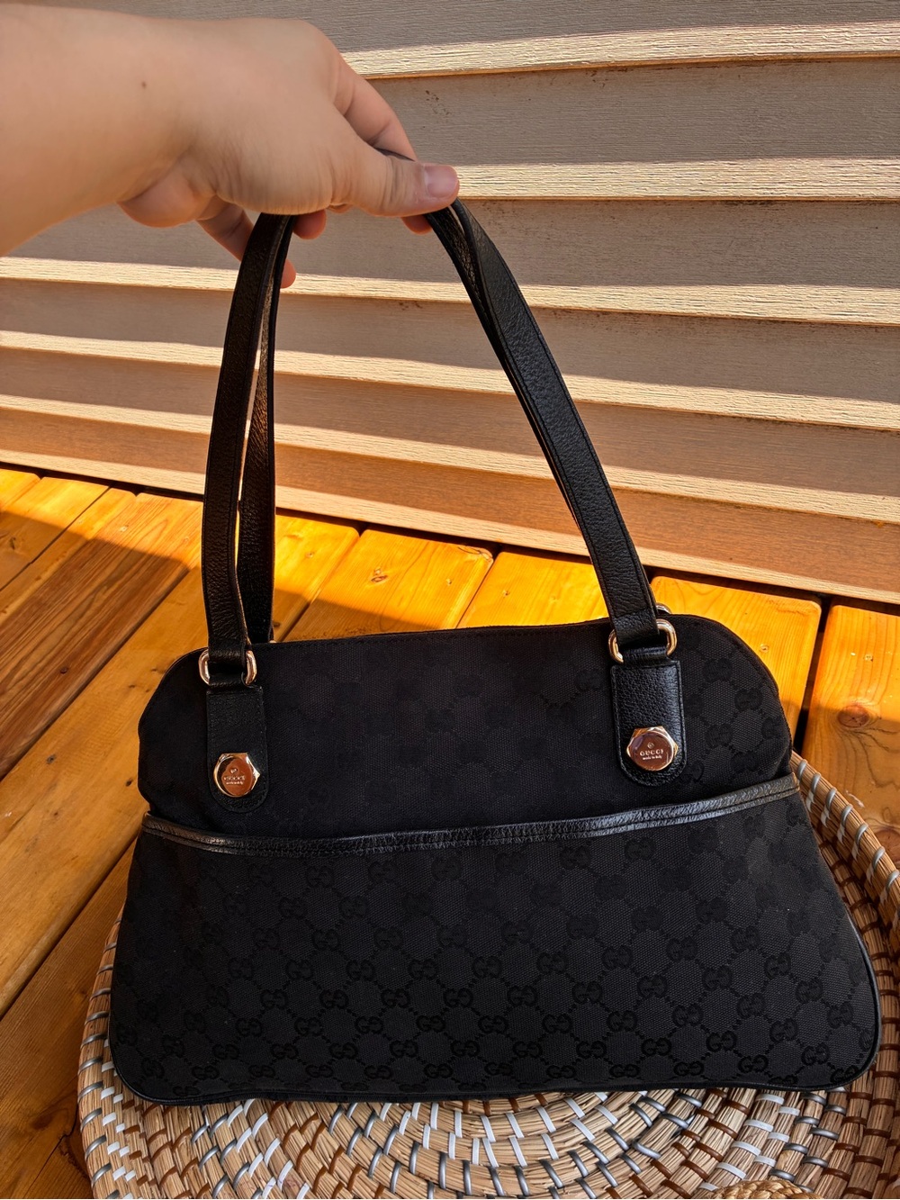 Gucci Black Monogram Top-Handle Shoulder Tote ( authentic)